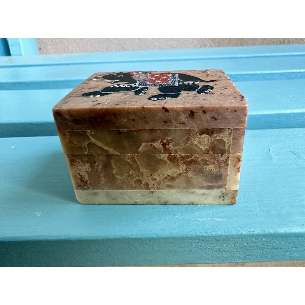 Vintage Soapstone Elephant Desk Set Pen Holder Memo Pad MCM‎ Office